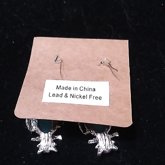 Silver and Turquoise Owl Earrings - Picture 2 of 3